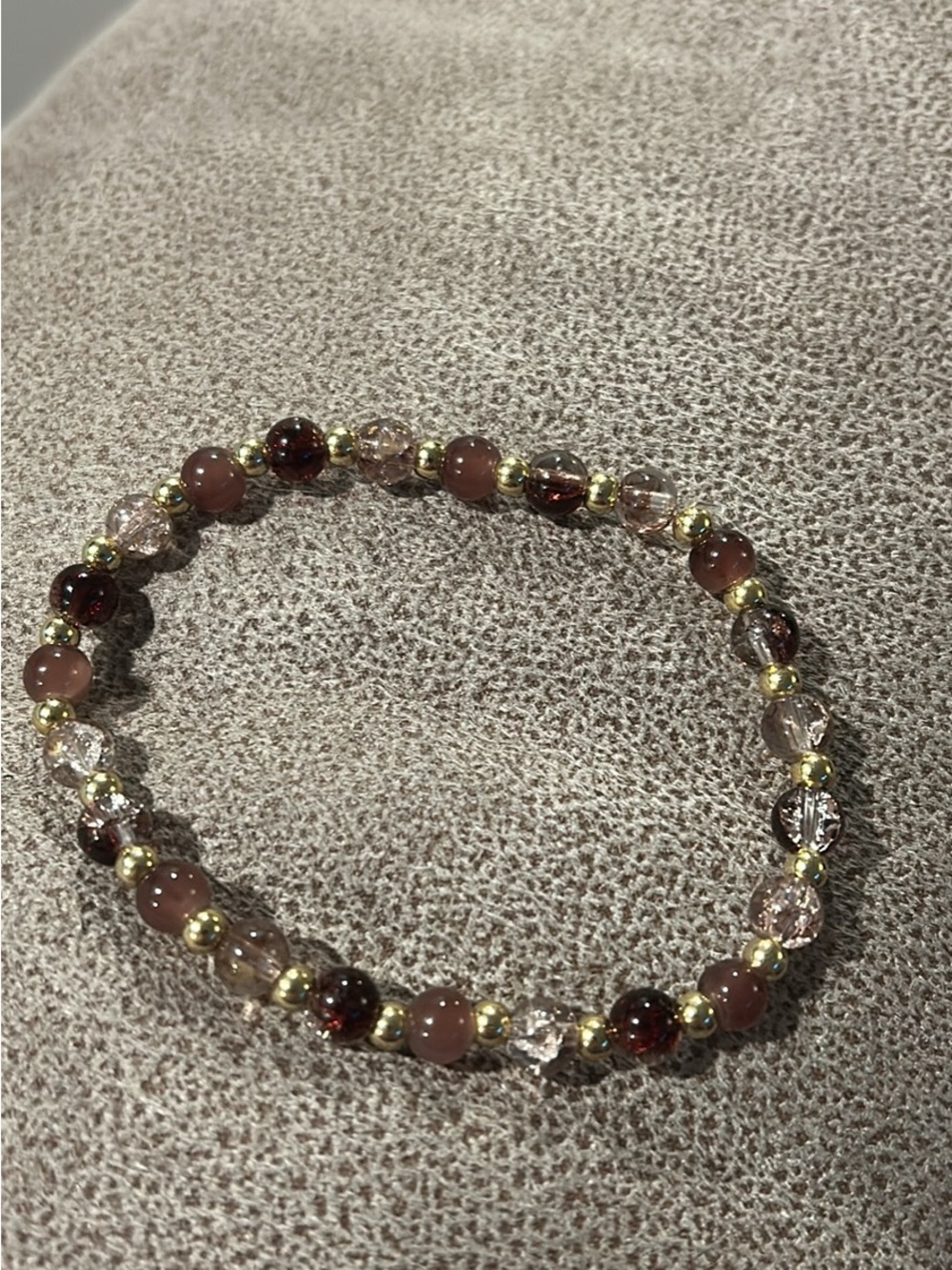 Gold Accent Pink and Burgundy Stretch Beaded Bracelet